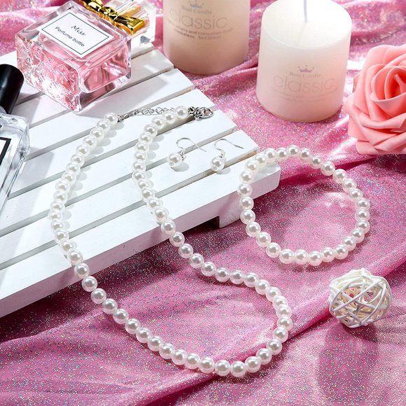 New Faux Pearl Jewelry Set Simulated Pearl Necklace Bracelet Earrings for Women - Picture 1 of 8